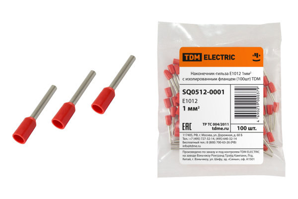 TDM Наконечник-гильза Е1012 1мм2 с изолированным фланцем (100шт) SQ0512-0001