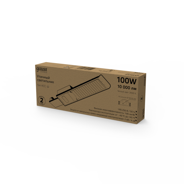 Gauss Светильник уличный Avenue 100W 10000lm 3000K 190-250V IP65 420*160*57мм черн КСС "Ш" LED 1/10 629534100 Купить Gauss Светильник уличный Avenue 100W 10000lm 3000K 190-250V IP65 420*160*57мм черн КСС "Ш" LED 1/10 629534100