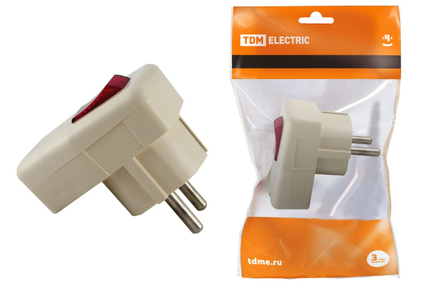 TDM Вилка угловая с/з с выключателем белая 16А 250В SQ1806-0009
