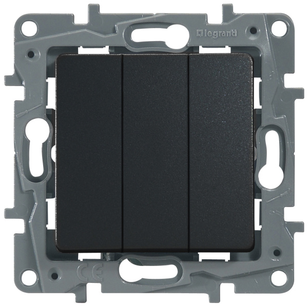 Купить Legrand Etika Антрацит Выключатель 3-клавишный, 10А, авт. клем. 672613