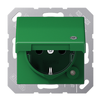 JUNG SCHUKO розетка с крышкой, зелёный ABAS1520KLKOGN