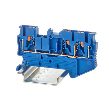 DKC Nuputuk Клемма проходная, зажим push-in, 3 точки подключения, 2.5 кв.мм, синяя