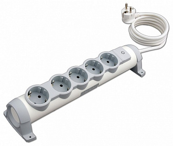 Legrand Комфорт Бело-серый Удлинитель 5x2К+З с выкл., кабель 3м, фиксир. поворотный блок, возможно крепление к стене 694632