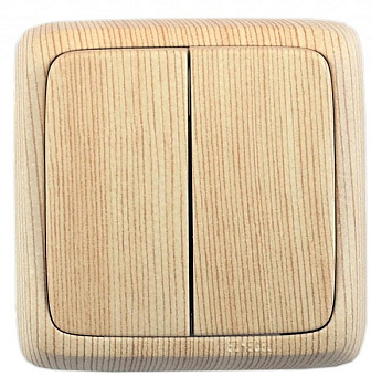 Hegel Альфа наруж Сосна ВА10-153-02 Выключатель 2-клавишный с изол. пластиной