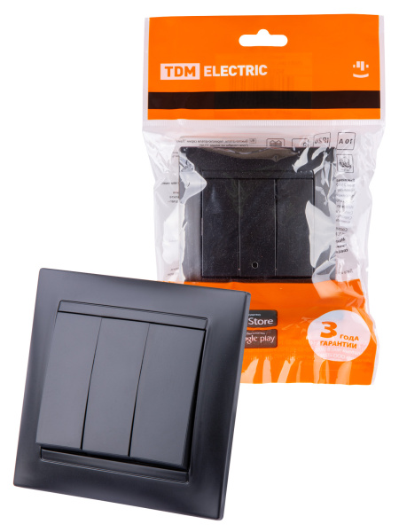 TDM Выключатель 3-х кл. 10А графит "Лама" SQ1815-0603