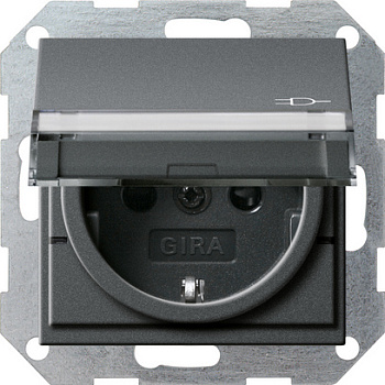 Gira S-55 Антрацит Розетка с крышкой, с затвором (shutter) и символом  и полем для надписи 276228