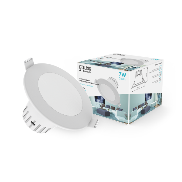 Купить Gauss Светильник Кругл. Белый, 7W,90х90х56, Ø65мм, 520 Lm LED 4000K 946411207