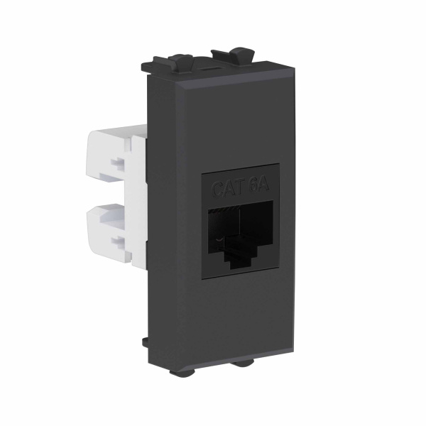 Купить DKC Компьютерная розетка RJ-45 без шторки модульная, кат.6А, "Avanti", "Черный матовый", 1 модуль