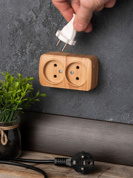 Купить EKF Basic Минск Светлое дерево Розетка 2-ая, б/з, 10А, ОП