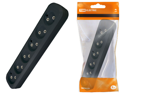 TDM Колодка розеточная 6 гнезд 2П б/з 10А 250В черная SQ1806-0138