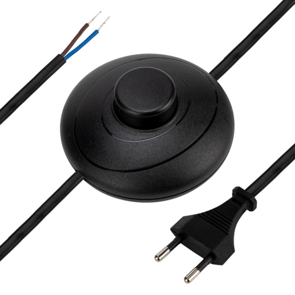 Сетевой шнур с напольным переключателем 2х0,75 мм², 2,5 м черный Rexant 11-1144