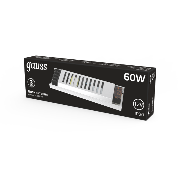 Купить Gauss Блок питания LED STRIP PS 60W 12V - ультратонкий 1/72 202001060