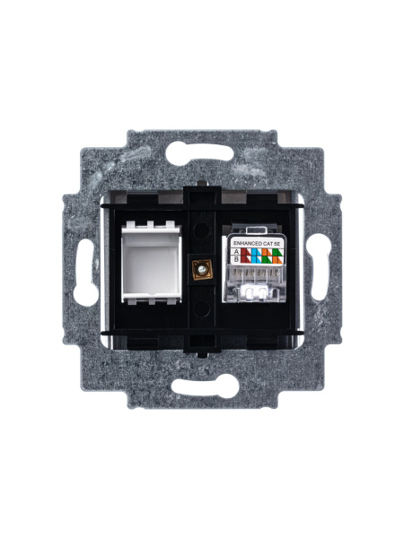 Купить ABB EPJ Levit серебро / дымчатый чёрный Розетка компьютерная RJ45 кат,5e+заглуш,, серебро 2CHH295117A6070