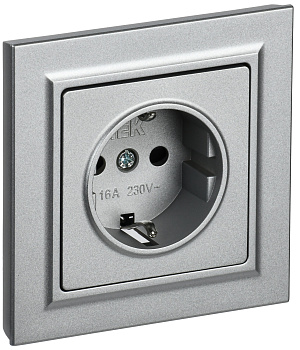 IEK BRITE BASE Алюминий Розетка с з/к/ш 16А в сб. РСР14-1-0-БрА