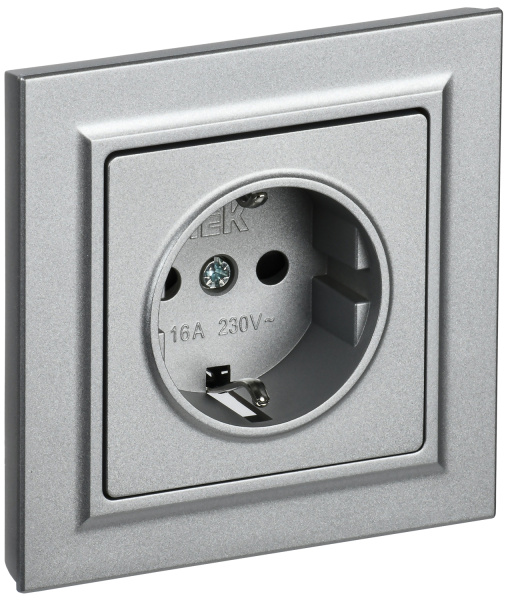 IEK BRITE BASE Алюминий Розетка с з/к/ш 16А в сб. РСР14-1-0-БрА