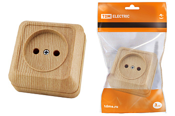 TDM Розетка 2П открытой установки IP20 10А 250В (керамика) сосна "Ладога" SQ1801-0410