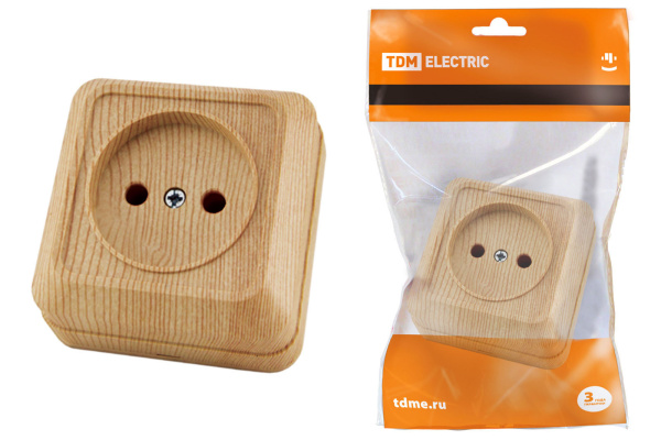 TDM Розетка 2П открытой установки IP20 10А 250В (керамика) сосна "Ладога" SQ1801-0410