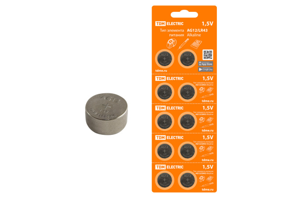 TDM Элемент питания AG12/LR43 Alkaline 1,5V BP-10 SQ1702-0046
