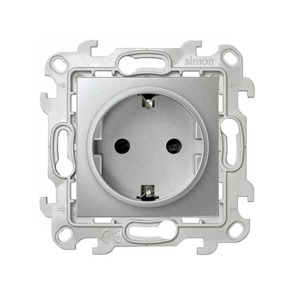 Simon 24 Алюминий Розетка с заземлением Schuko 2Р+Е 16A 250В~ 2450434-033