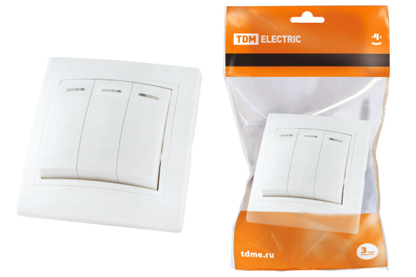 TDM Выключатель 3 кл. с подсветкой 10А белый "Таймыр" SQ1814-0006