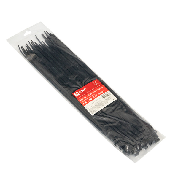Купить EKF Basic Хомут нейлоновый черный (4,8х380) (100шт.)