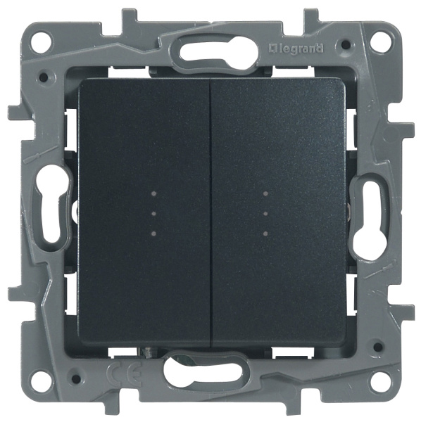 Купить Legrand Etika Антрацит Переключатель 2-клавишный с подсветкой, 10А, авт. клем 672616