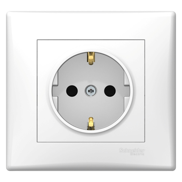 SE Sedna Бел Розетка с/з и шторками (упак.=5 шт.) (в сборе, с рамкой) SDN3009121