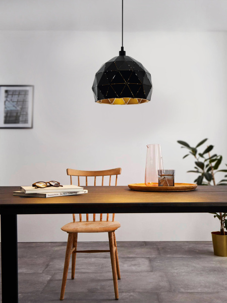 Купить Eglo 97845 Подвес ROCCAFORTE, 1х60W (E27), 300, H1100, cталь, черный, золотой