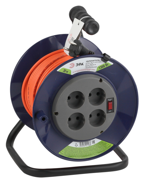 ЭРА RPx-4s-2x0.75-30m Удлинитель силовой на пластиковой катушке б/з 4 гн 30м ПВС 2х0.75
