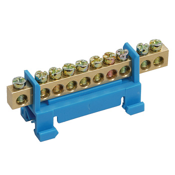 Шина «N» нулевая с синим изолятором тип «Стойка» на DIN-рейку 6x9 мм 10 групп Rexant 11-2354