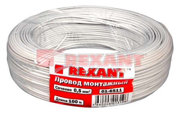 Купить Провод ПГВА 1 х 0.50мм², 100м, БЕЛЫЙ Rexant 01-6511