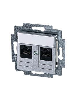 ABB EPJ Levit серебро / дымчатый чёрный Розетка компьютерная, 2хRJ45 кат,5e, серебро 2CHH295118A6070