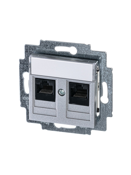 ABB EPJ Levit серебро / дымчатый чёрный Розетка компьютерная, 2хRJ45 кат,5e, серебро 2CHH295118A6070