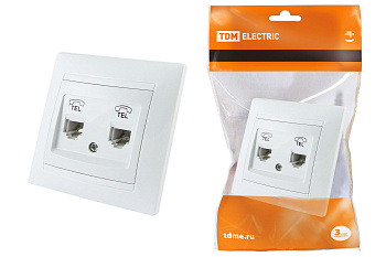 TDM Розетка двойная телефонная RJ11  белая "Лама" SQ1815-0018