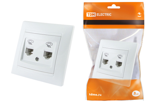 TDM Розетка двойная телефонная RJ11  белая "Лама" SQ1815-0018