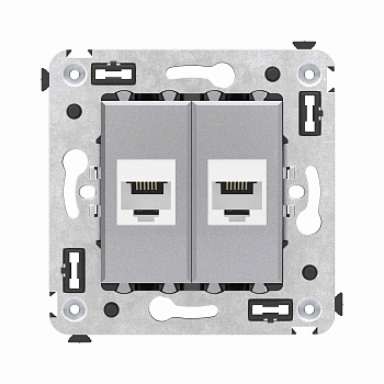 DKC Телефонная розетка RJ-12 без шторки в стену двойная, "Avanti", "Закаленная сталь"