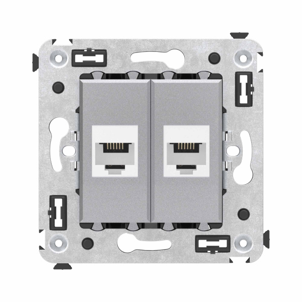 DKC Телефонная розетка RJ-12 без шторки в стену двойная, "Avanti", "Закаленная сталь"