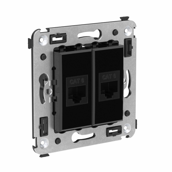 Купить DKC Компьютерная розетка RJ-45 без шторки в стену, кат.6 двойная, "Avanti", "Черный квадрат"