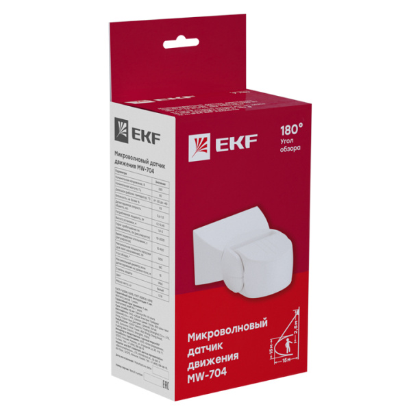 Купить EKF PROxima Микроволновый датчик движения бел. 1200Вт 180гр. до 15м IP65 MW-704
