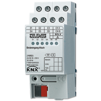 JUNG KNX Бинарный вход 6-ти канальный 24V AC/DC DIN-рейка 2116REG