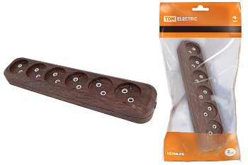 TDM Колодка розеточная 6 гнезд 2П б/з 10А 250В "Эко" (бук) SQ1806-0070