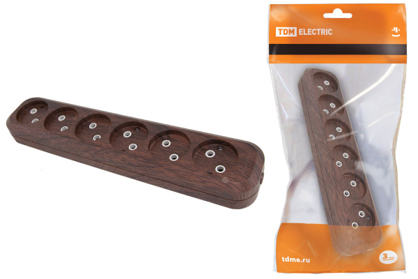TDM Колодка розеточная 6 гнезд 2П б/з 10А 250В "Эко" (бук) SQ1806-0070