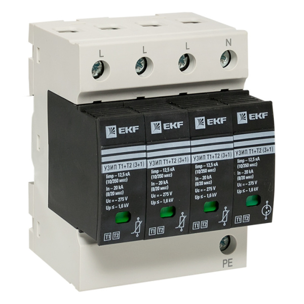 EKF Устройство защиты от импульсных перенапряжений Т1+Т2; Iimp-12,5kA; In-20kA; Uc-275В; 3+1