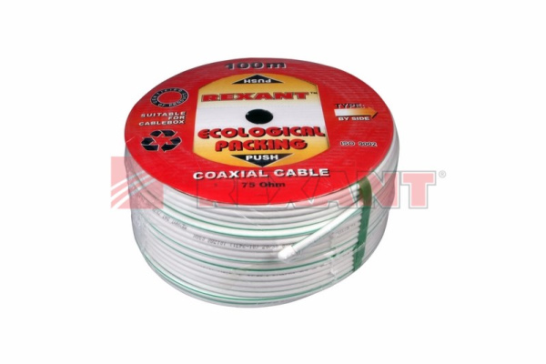 Купить Кабель SAT 703 B, Cu/Al/Cu, (75%), 75 Ом, 100м., белый Rexant 01-2431