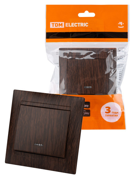 TDM Выключатель 1 кл. с подсветкой 10А венге "Лама" SQ1815-0404