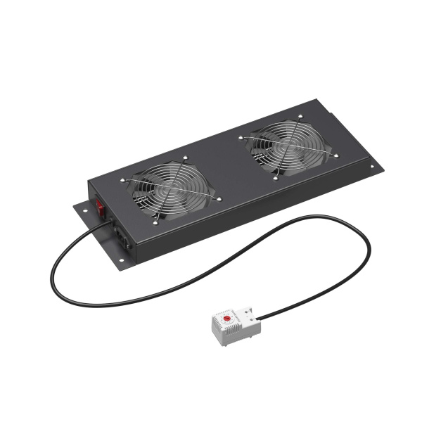 Купить DKC Потолочный модуль 2 вентилятора с термостатом для крыши навесных и напольных 19" IT-корпусов ДКС серии STI/CQE шириной 600мм,RAL9005