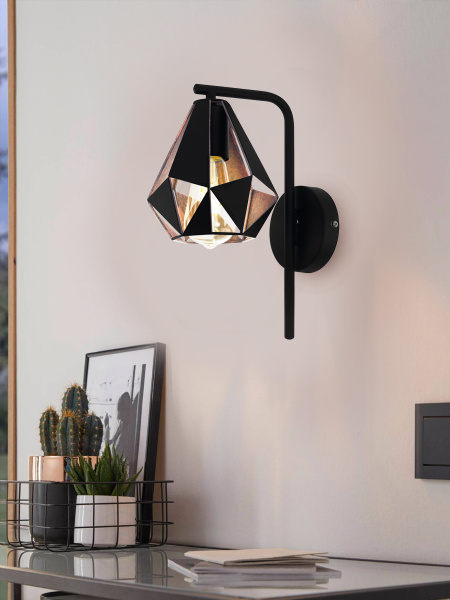 Купить Eglo 43057 Бра CARLTON 4, 1х60W(E27), L160, H315, A225, cталь, черный, медь