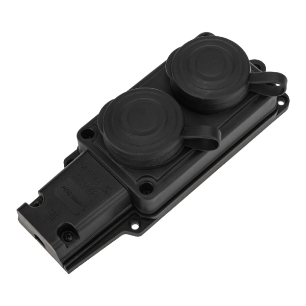 PROconnect Розетка (колодка) штепсельная двухместная влагозащищенная 2P+PE 230V, 16 А, IP44 каучук 111-112-4