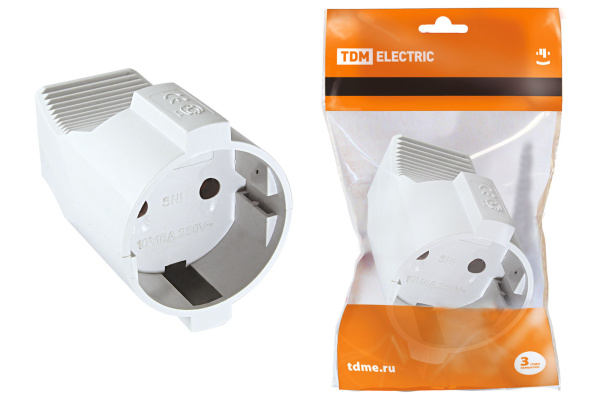 TDM Кабельная розетка 2П б/з с з/ш 10А 250B белая SQ1806-0029