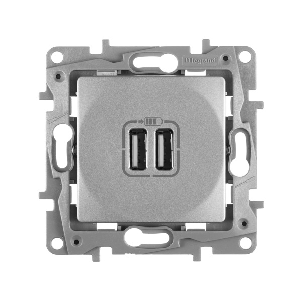 Купить Legrand Etika Алюминий Розетка USB 2-ая 240В/5В 2400мА 672494
